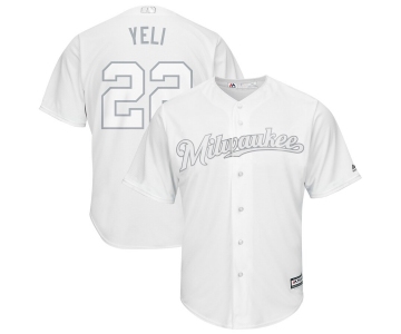 Men's Milwaukee Brewers 22 Christian Yelich Yeli White 2019 Players' Weekend Player Jersey