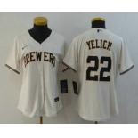 Women's Milwaukee Brewers #22 Christian Yelich Cream Stitched MLB Cool Base Nike Jersey