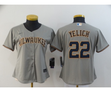 Women's Milwaukee Brewers #22 Christian Yelich Gray Stitched MLB Cool Base Nike Jersey