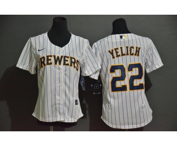 Women's Milwaukee Brewers #22 Christian Yelich White Stitched MLB Cool Base Nike Jersey