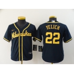 Youth Milwaukee Brewers #22 Christian Yelich Navy Blue Stitched MLB Cool Base Nike Jersey