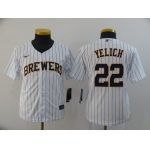 Youth Milwaukee Brewers #22 Christian Yelich White Stitched MLB Cool Base Nike Jersey