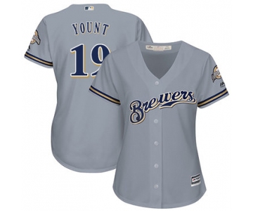 Brewers #19 Robin Yount Grey Road Women's Stitched Baseball Jersey