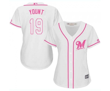 Brewers #19 Robin Yount White Pink Fashion Women's Stitched Baseball Jersey