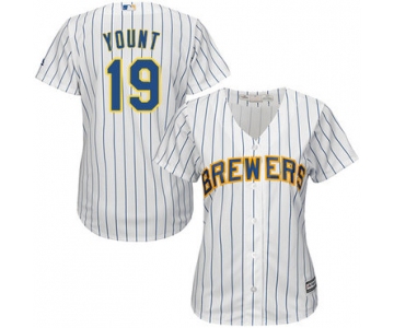 Brewers #19 Robin Yount White Strip Home Women's Stitched Baseball Jersey