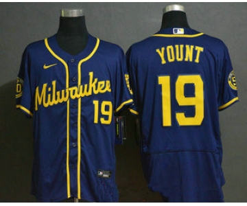 Men's Milwaukee Brewers #19 Robin Yount Navy Blue Stitched MLB Flex Base Nike Jersey