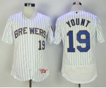 Men's Milwaukee Brewers #19 Robin Yount Retired White Pinstripe Stitched MLB Majestic Flex Base Jersey