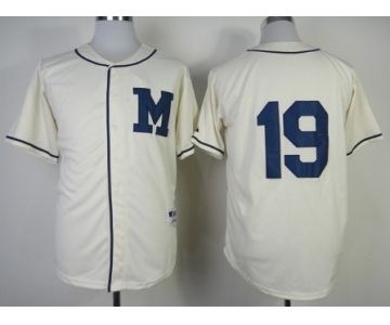 Milwaukee Brewers #19 Robin Yount 1913 Cream M Patch Jersey