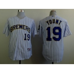 Milwaukee Brewers #19 Robin Yount White Pinstripe Jersey