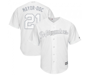 Brewers #21 Travis Shaw White Mayor-DDC Players Weekend Cool Base Stitched Baseball Jersey