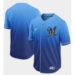Brewers Blank Royal Fade Authentic Stitched Baseball Jersey
