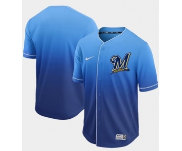 Brewers Blank Royal Fade Authentic Stitched Baseball Jersey