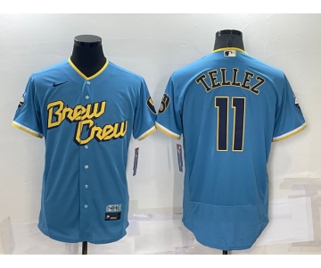 Men's Milwaukee Brewers #11 Rowdy Tellez Blue 2022 City Connect Flex Base Stitched Jersey