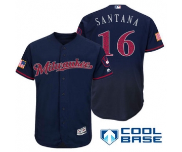 Men's Milwaukee Brewers #16 Domingo Santana Navy Blue Stars & Stripes Fashion Independence Day Stitched MLB Majestic Cool Base Jersey