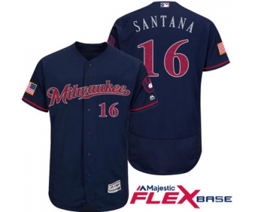 Men's Milwaukee Brewers #16 Domingo Santana Navy Blue Stars & Stripes Fashion Independence Day Stitched MLB Majestic Flex Base Jersey