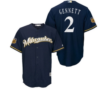 Men's Milwaukee Brewers #2 Scooter Gennett Navy Blue 2017 Spring Training Stitched MLB Majestic Cool Base Jersey