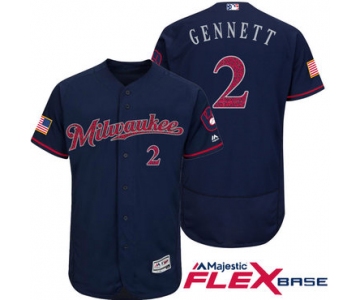 Men's Milwaukee Brewers #2 Scooter Gennett Navy Blue Stars & Stripes Fashion Independence Day Stitched MLB Majestic Flex Base Jersey