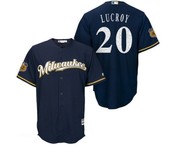 Men's Milwaukee Brewers #20 Jonathan Lucroy Navy Blue 2017 Spring Training Stitched MLB Majestic Cool Base Jersey