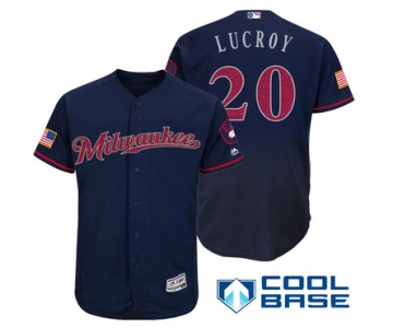 Men's Milwaukee Brewers #20 Jonathan Lucroy Navy Blue Stars & Stripes Fashion Independence Day Stitched MLB Majestic Cool Base Jersey