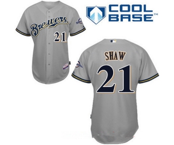 Men's Milwaukee Brewers #21 Travis Shaw Gray Road Stitched MLB Majestic Cool Base Jersey