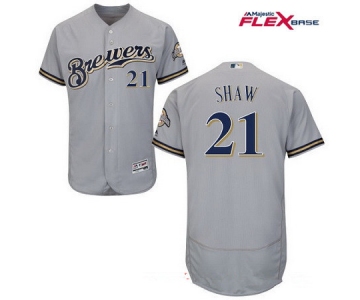 Men's Milwaukee Brewers #21 Travis Shaw Gray Road Stitched MLB Majestic Flex Base Jersey