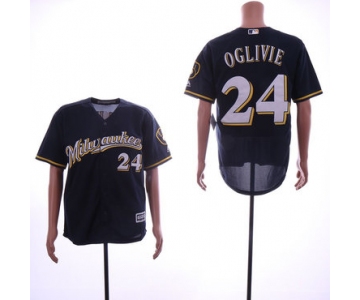 Men's Milwaukee Brewers #24 Ben Oglivie Navy Cool Base Jersey