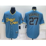 Men's Milwaukee Brewers #27 Willy Adames 2022 Powder Blue City Connect Cool Base Stitched Jersey