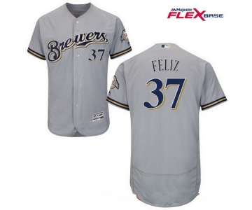 Men's Milwaukee Brewers #37 Neftali Feliz Gray Road Stitched MLB Majestic Flex Base Jersey