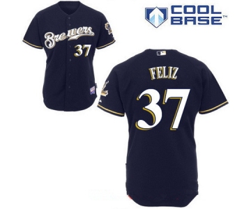 Men's Milwaukee Brewers #37 Neftali Feliz Navy Blue Brewers Stitched MLB Majestic Cool Base Jersey