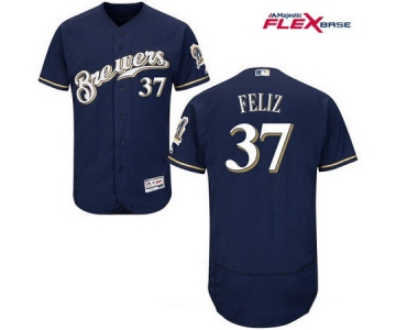 Men's Milwaukee Brewers #37 Neftali Feliz Navy Blue Brewers Stitched MLB Majestic Flex Base Jersey