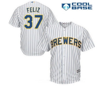 Men's Milwaukee Brewers #37 Neftali Feliz White Pinstripe Home Stitched MLB Majestic Cool Base Jersey