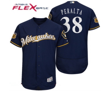 Men's Milwaukee Brewers #38 Wily Peralta Navy Blue 2017 Spring Training Stitched MLB Majestic Flex Base Jersey