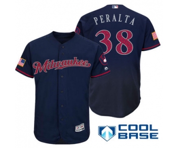 Men's Milwaukee Brewers #38 Wily Peralta Navy Blue Stars & Stripes Fashion Independence Day Stitched MLB Majestic Cool Base Jersey