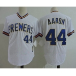 Men's Milwaukee Brewers #44 Hank Aaron White Pullover Throwback Cooperstown Collection Stitched MLB Mitchell & Ness Jersey