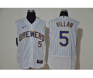 Men's Milwaukee Brewers #5 Jonathan Villar White 2020 Cool and Refreshing Sleeveless Fan Stitched Flex Nike Jersey