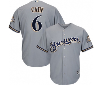 Men's Milwaukee Brewers #6 Lorenzo Cain Grey Cool Base Stitched  MLB Jersey