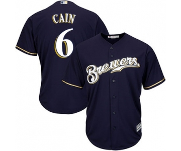 Men's Milwaukee Brewers #6 Lorenzo Cain Navy blue Cool Base Stitched MLB Jersey