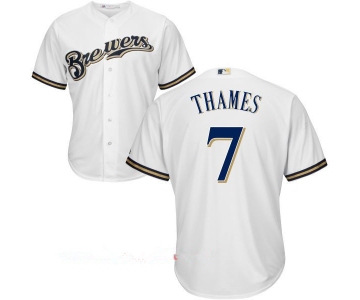 Men's Milwaukee Brewers #7 Eric Thames All White Stitched MLB Majestic Cool Base Jersey