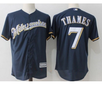 Men's Milwaukee Brewers #7 Eric Thames Navy Blue Milwaukee Stitched MLB Majestic Cool Base Jersey