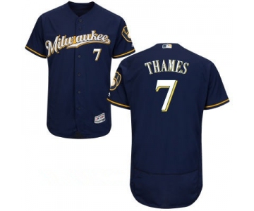 Men's Milwaukee Brewers #7 Eric Thames Navy Blue Milwaukee Stitched MLB Majestic Flex Base Jersey