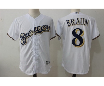 Men's Milwaukee Brewers #8 Ryan Braun White Home Stitched MLB Majestic Cool Base Jerse