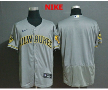 Men's Milwaukee Brewers Blank Grey Stitched MLB Flex Base Nike Jersey