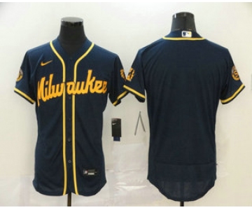 Men's Milwaukee Brewers Blank Navy Blue Stitched MLB Flex Base Nike Jersey