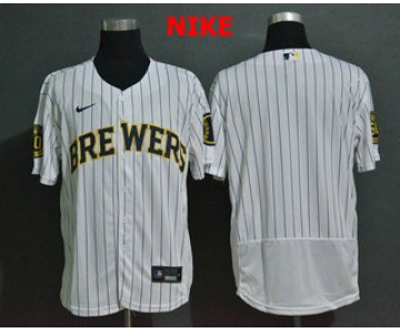 Men's Milwaukee Brewers Blank White Stitched MLB Flex Base Nike Jersey