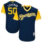 Men's Milwaukee Brewers Jacob Barnes Caveman Majestic Navy 2017 Players Weekend Authentic Jersey