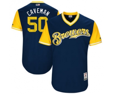 Men's Milwaukee Brewers Jacob Barnes Caveman Majestic Navy 2017 Players Weekend Authentic Jersey