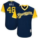 Men's Milwaukee Brewers Jared Hughes Bull Majestic Navy 2017 Players Weekend Authentic Jersey