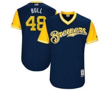 Men's Milwaukee Brewers Jared Hughes Bull Majestic Navy 2017 Players Weekend Authentic Jersey