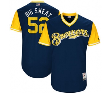 Men's Milwaukee Brewers Jimmy Nelson Big Sweat Majestic Navy 2017 Players Weekend Authentic Jersey