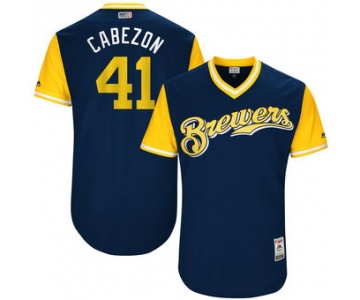 Men's Milwaukee Brewers Junior Guerra Cabezon Majestic Navy 2017 Players Weekend Authentic Jersey